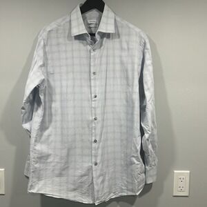 Calvin Klein Mens Regular fit Dress Shirt Medium 16 in 32/33 Light Blue Plaid